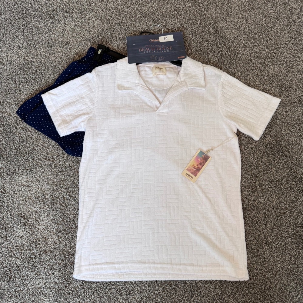 NWT Beach House Collection Men's Size Small White Textured Top Blue Swim Shorts
